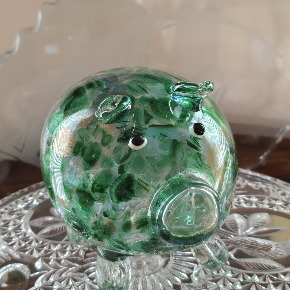 Green Glass Piggy Art